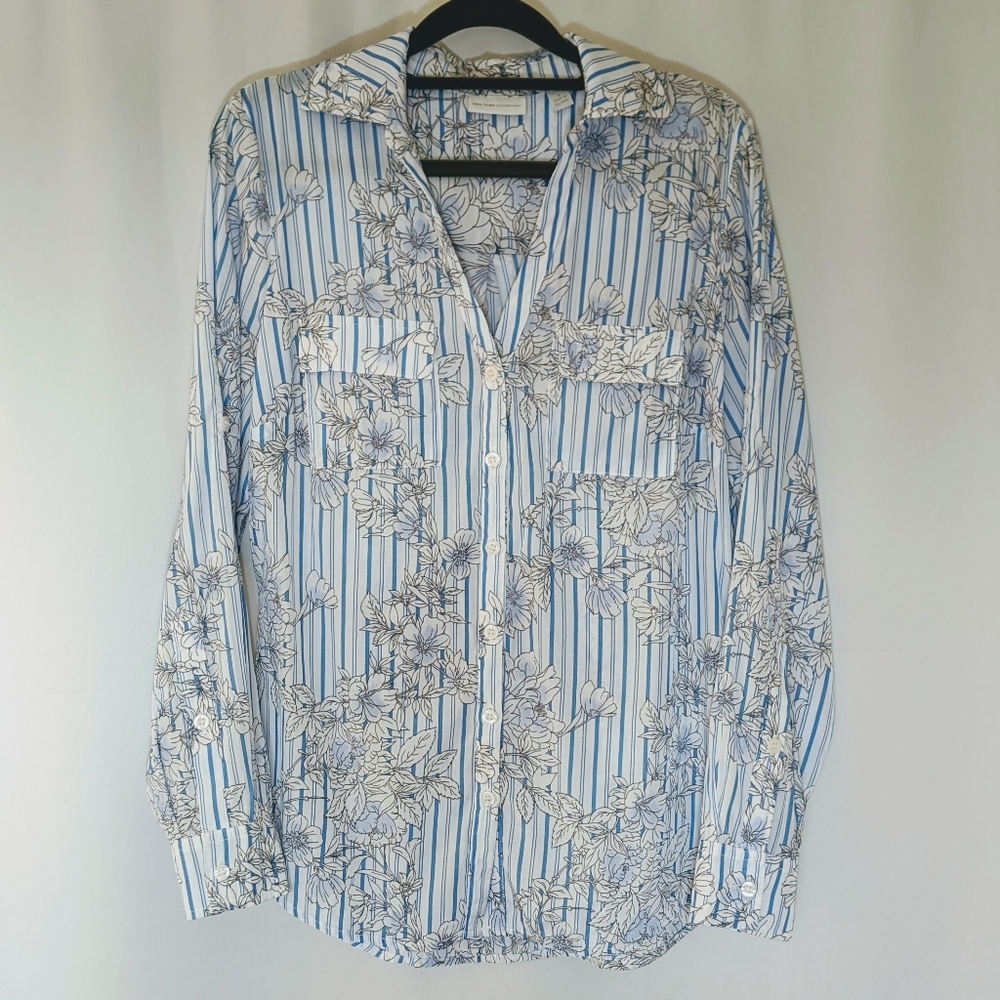 New York & Company Striped Floral Button-Down